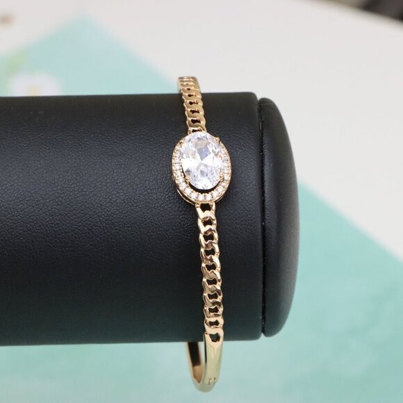 Oval Stone Rose Gold Bangle with Chain-Style Detailing, XPBL0443 - Picture 8 of 12